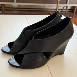 Franco Sarto Peep-Toe Wedge Heels Crisscross Quite Luxury Minimalist Chic Modern